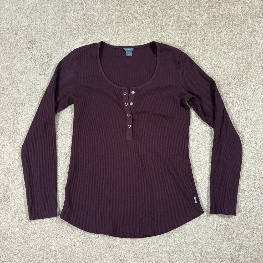 Eddie Bauer Purple Waffle Knit Henley Womens S Long Sleeve Thermal Gorpcore